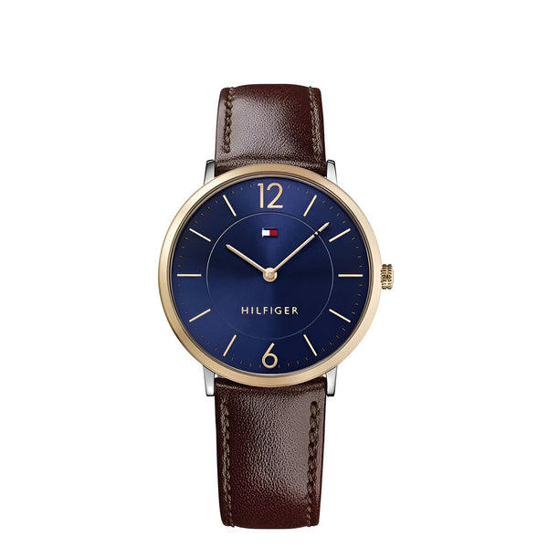Tommy Hilfiger Ultra Slim Blue Dial Leather Belt with Brown Color Watch for Mens-1710354