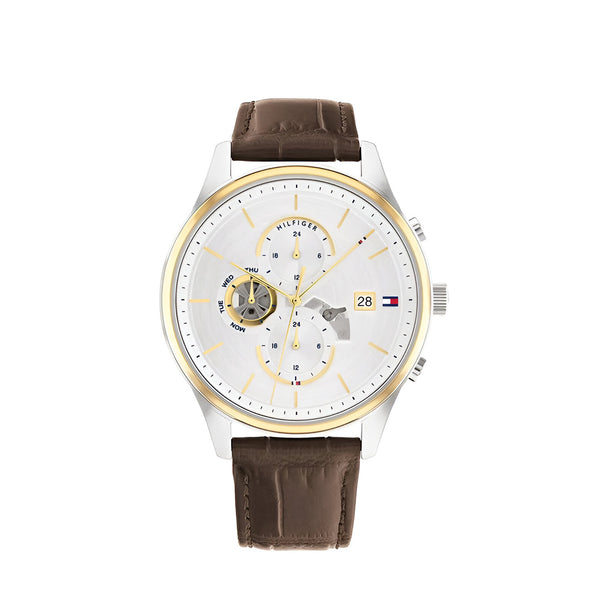Tommy Hilfiger Weston Brown Leather Strap Silver Dial Chronograph Quartz Watch for Men - 1710501