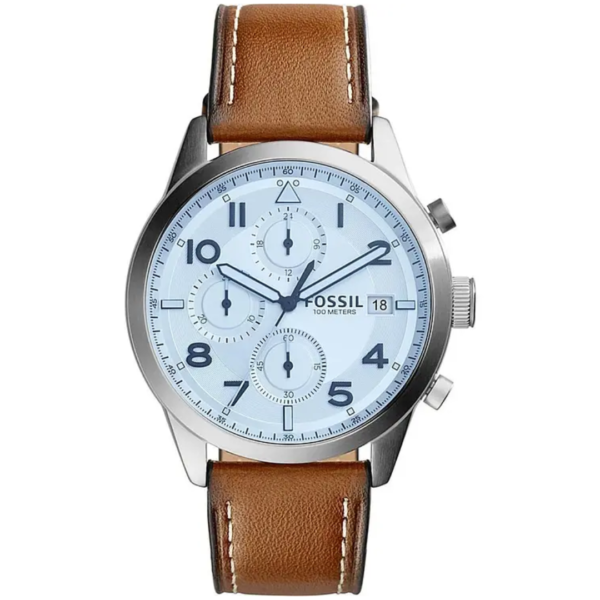 Fossil Men’s Leather Strap Silver Dial 44mm Watch FS5169