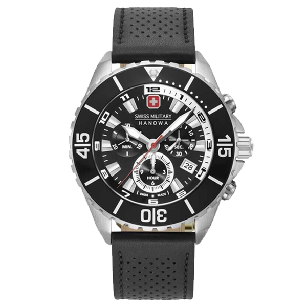Swiss Military Ambassador Chronograph Black Leather with Black Dial Watch for Men