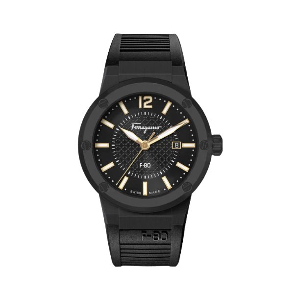 Salvatore Ferragamo F-80 Classic Black Dial Black Rubber Strap Watch for Men - SFHY01622