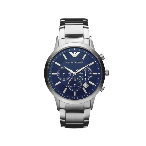 Emporio Armani Renato Chronograph Blue Dial Silver Steel Strap Watch For Men - AR2448