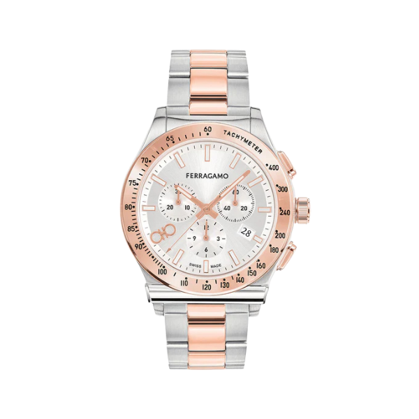 Salvatore Ferragamo 1927 Chrono Silver Dial Two Tone Steel Strap Watch for Men -  SFKZ00623