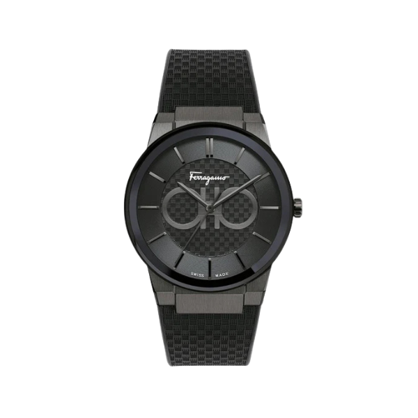 Salvatore Ferragamo Sapphire Black Dial Black Rubber Strap Watch for Men - SFHP00320