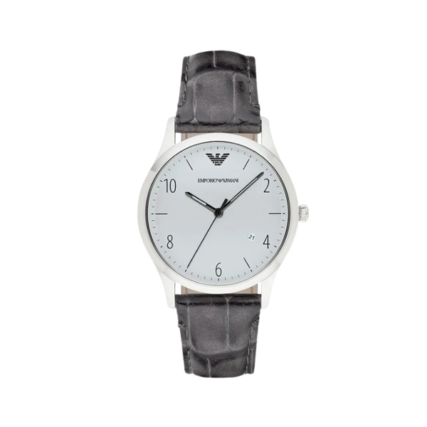 Emporio Armani White Dial Leather Strap Watch for Mens- AR1880