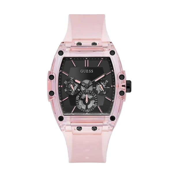 Guess Sporting Black Dial Pink Rubber Strap Watch for Men - GW0032G1