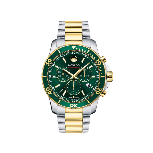 Movado Series 800 Chronograph Green Dial Two Tone Steel Strap Watch For Men - 2600148