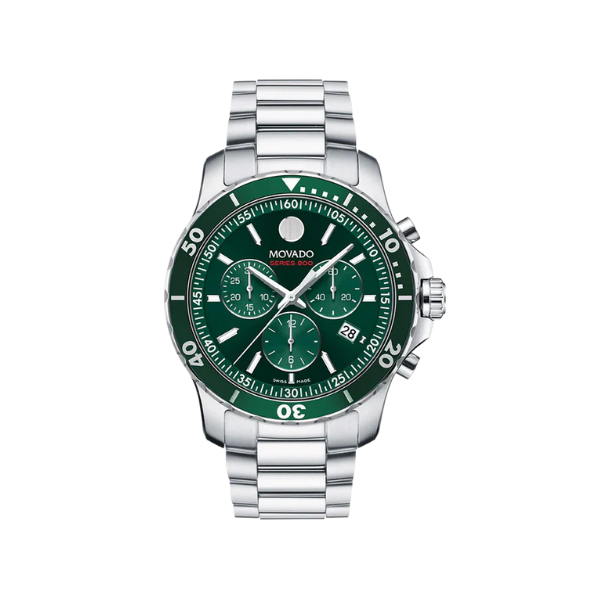 Movado Series 800 Chronograph Green Dial Silver Steel Strap Watch for Men -2600179