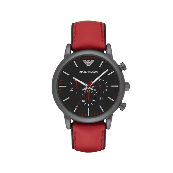 Emporio Armani Luigi Chronograph Black Dial Red Leather Strap Watch For Men - AR1971