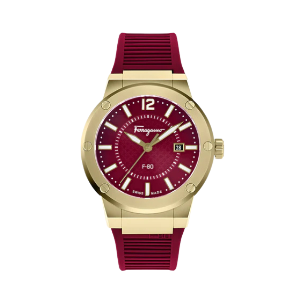 Salvatore Ferragamo F-80 Classic Red Dial Red Rubber Strap Watch for Men - SFHY02422