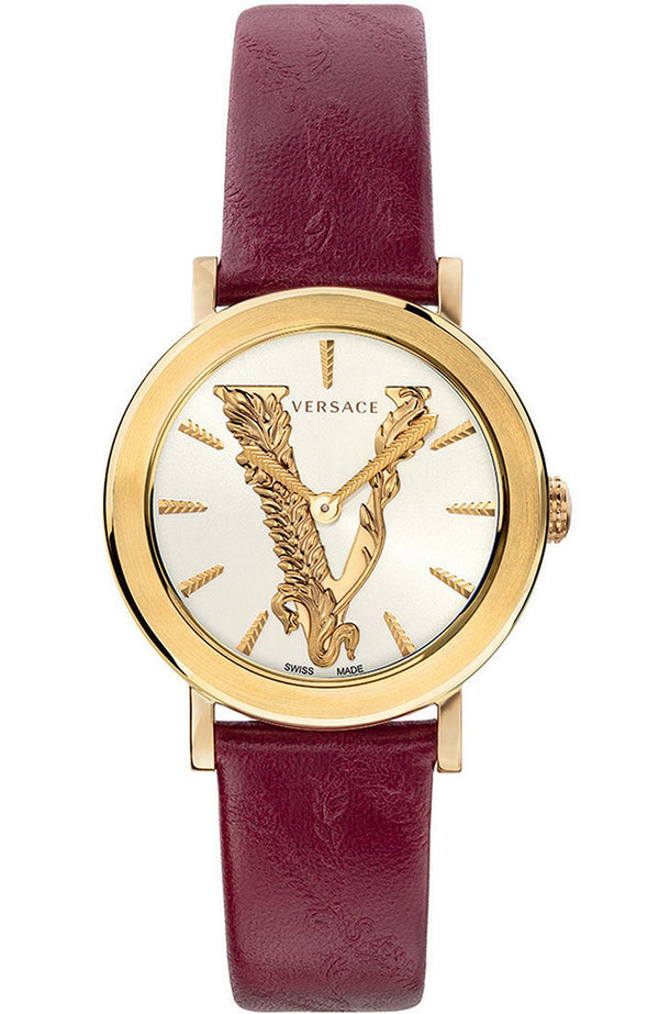 Versace Virtus White Dial Red Leather Strap Watch for Women - VEHC00219