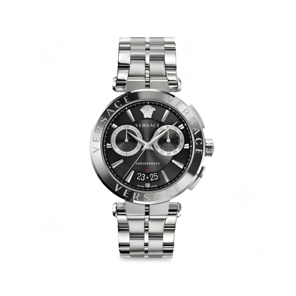 Versace Aion Chronograph Black Dial Silver Steel Strap Watch for Men - VBR080017