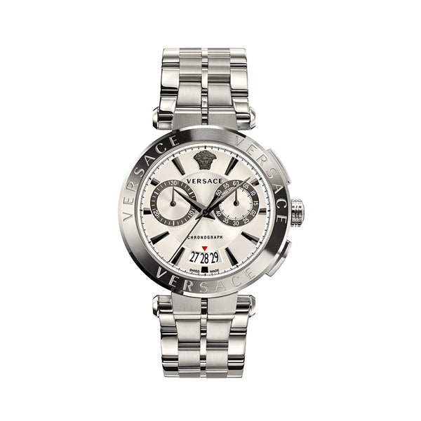Versace Aion Chronograph White Dial Silver Steel Strap Watch for Men - VBR040017