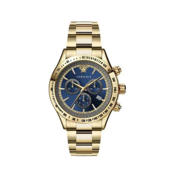 Versace Classic Chronograph Quartz Blue Dial Gold Steel Strap Watch For Men - VEV700619