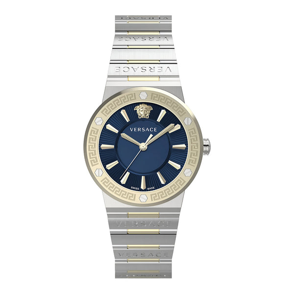 Versace Greca Quartz Blue Dial Silver Steel Strap Watch for Women - VEVH01120