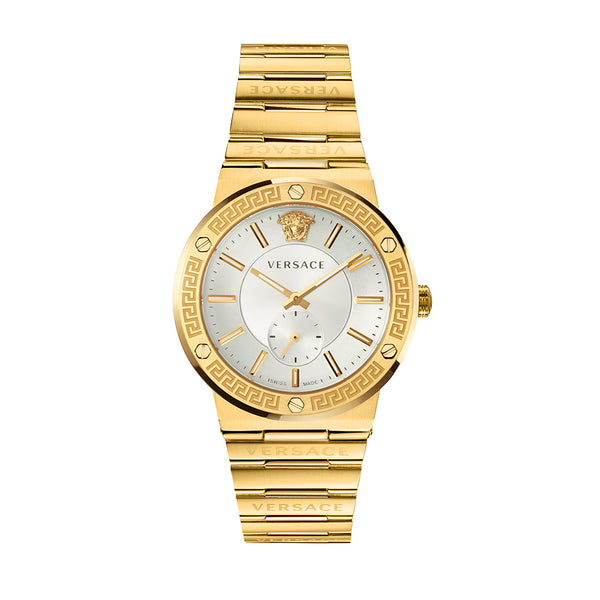 Versace Greca Silver Dial Gold Steel Strap Watch for Men - VEVI00520