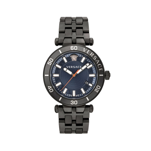 Versace Greca Sport Quartz Black Dial Black Steel Strap Watch For Men - VEZ300621
