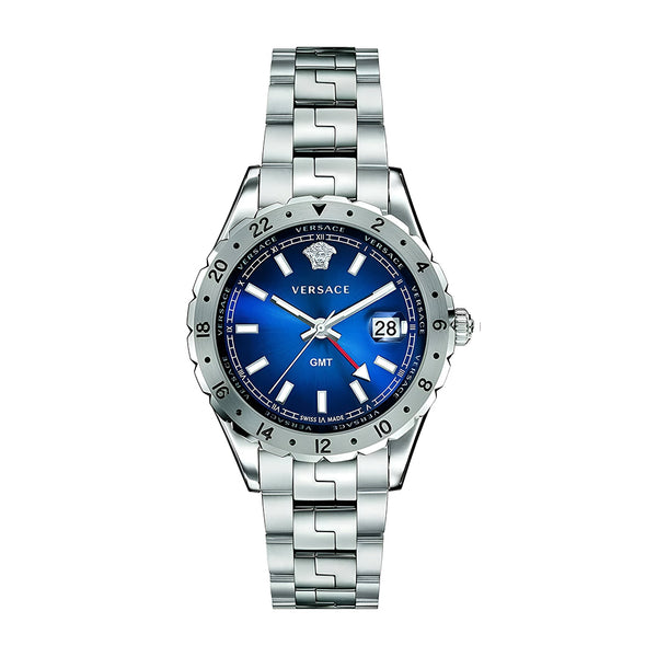 Versace Hellenyium GMT Blue Dial Silver Steel Strap Watch for Men - V11010015