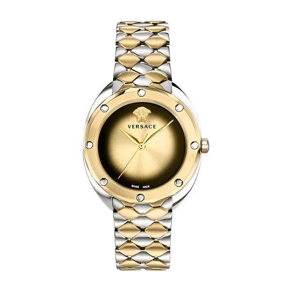 Versace Shadov Quartz Gold Dial Two Tone Steel Strap Watch for Women - VEBM00518