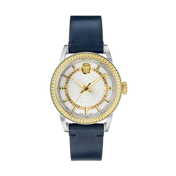 Versace Viamond Quartz White Dial Blue Leather Strap Watch For Men - VEPO00120