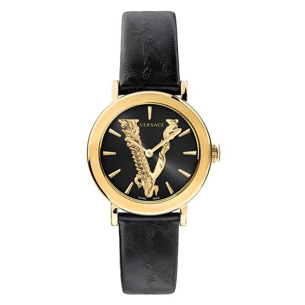 Versace Virtus Quartz Black Dial Black Leather Strap Watch for Women - VEHC00119