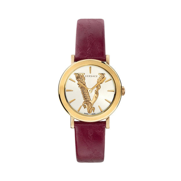 Versace Virtus White Dial Red Leather Strap Watch for Women - VEHC00219