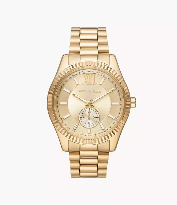 Michael Kors Lexington Quartz Gold Dial Gold Steel Strap Watch For Men - MK8947