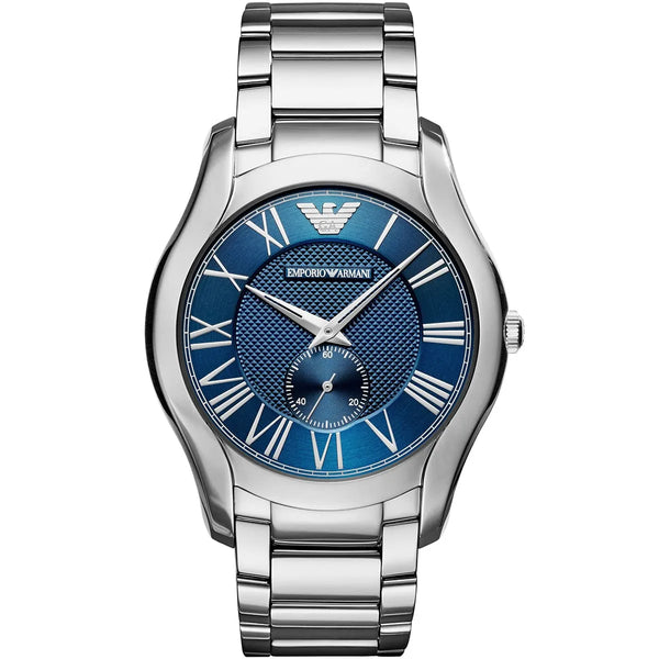 Emporio Armani Valente Silver Stainless Steel Blue Dial Quartz Watch for Gents - AR11085