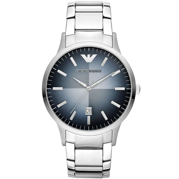 Emporio Armani Renato Blue Dial Silver Stainless Steel Belt Watch for Mens-AR11182
