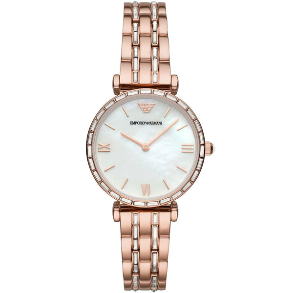 Emporio Armani Gianni T-Bar Two-Hand Rose Gold-Tone Steel Watch for Women- AR11294