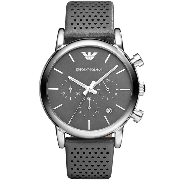 Emporio Armani Luigi Grey Leather Grey Dial Quartz Watch for Mens-AR-1735