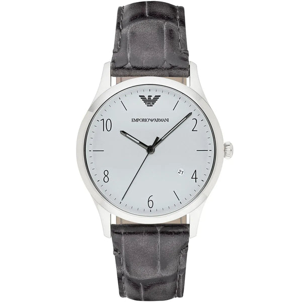 Emporio Armani White Dial Leather Strap Watch for Mens- AR1880