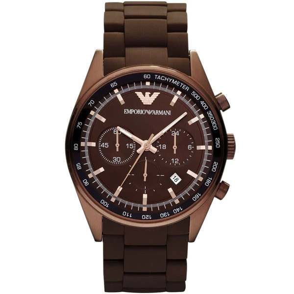 Emporio Armani Tazio Large Brown Dial Chronograph Watch for Mens- AR5982