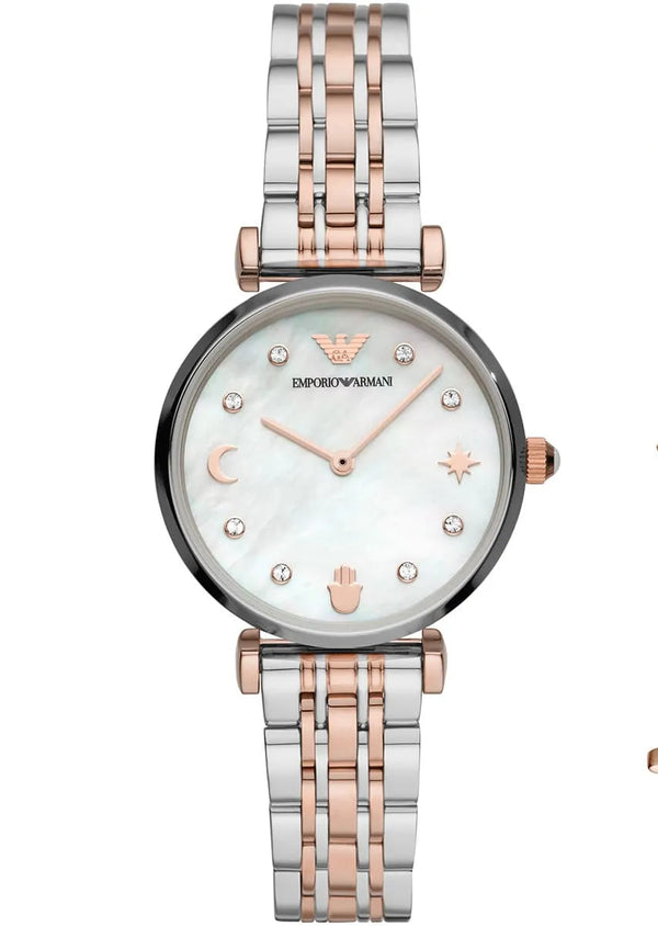 Emporio Armani Gianni T-Bar White Mother Of Pearl Watch For Women- AR80037