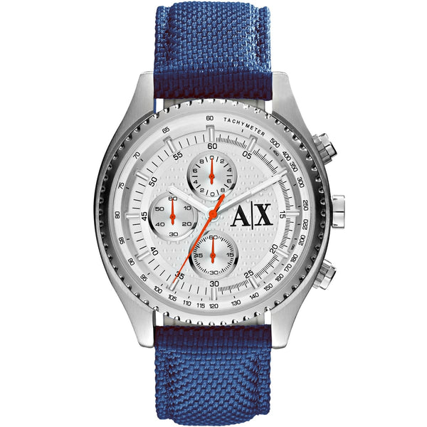 Armani Exchange The Driver Two Chronograph White Dial Fibers Belt With Blue Color Watch For Men AX1609