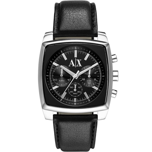 Armani Exchange Stockton Chronograph Black Dial leather Belt With Black Color Watch For Men AX2250