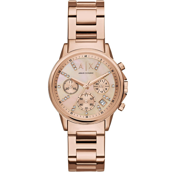 Armani Exchange Lady Banks Chronograph Rose Gold Dial Metal Belt With Rose Gold Color Watch For Women AX4326