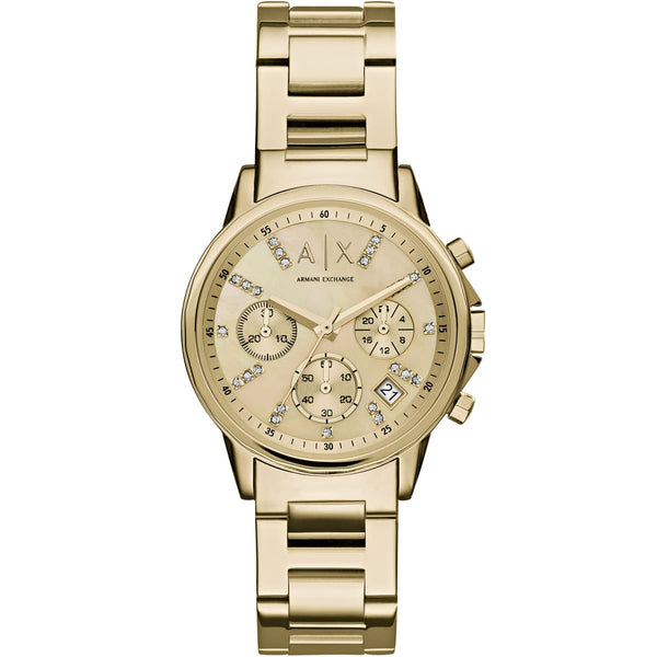Armani Exchange Lady Banks Chronograph Gold Dial Metal Belt With Gold Color  Watch For Women AX4327