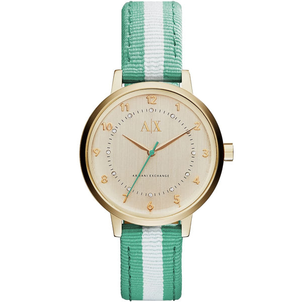 Armani Exchange Payton Gold Dial Fibers Belt With Multicolor Red Color Watch For Women AX5365