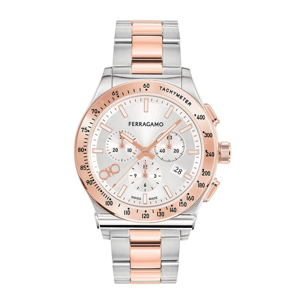 Salvatore Ferragamo 1927 Chrono Silver Dial Two Tone Steel Strap Watch for Men -  SFKZ00623