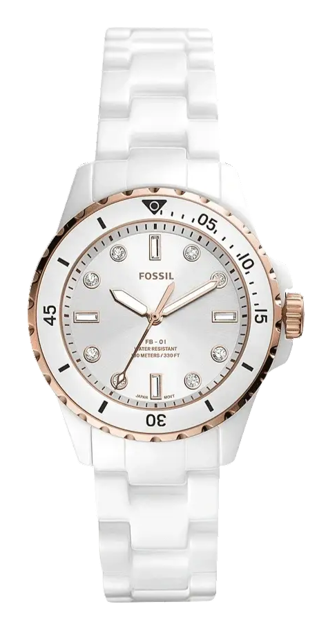 Fossil FB-01 Analog White Dial White Ceramic Strap Watch for Women - CE1107