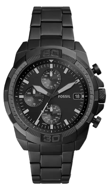 Fossil Bronson Chronograph Black Dial Black Steel Strap Watch for Men - FS5853