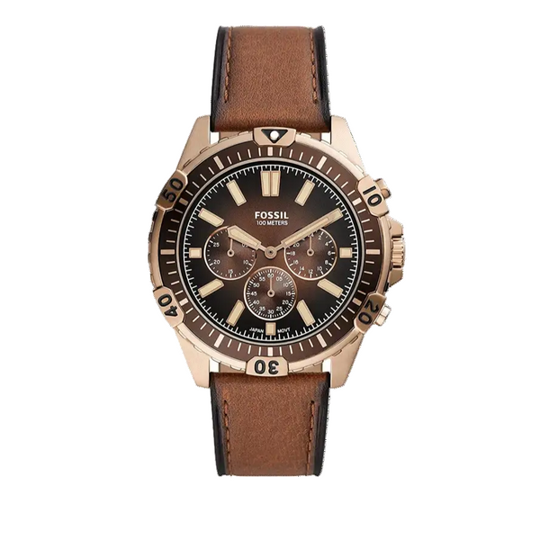 Fossil Garrett Chronograph Brown Dial Brown Leather Strap Watch for Men - FS5867