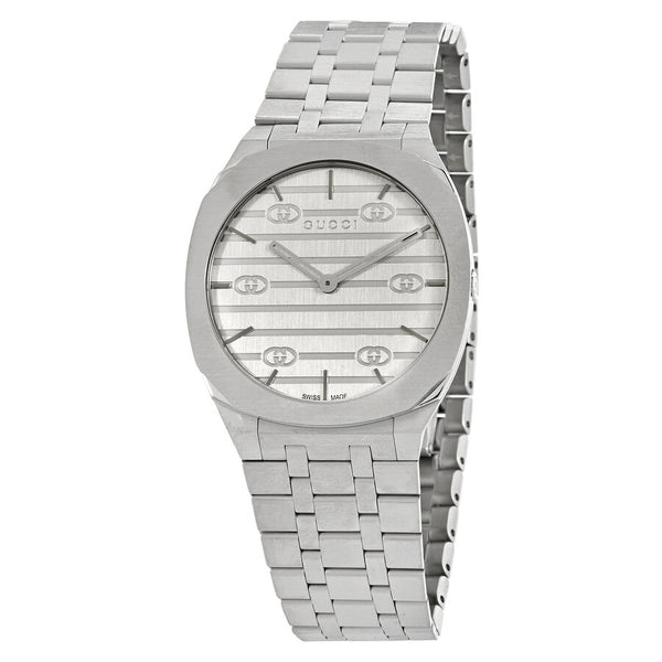 Gucci 25H Quartz Silver Dial Silver Steel Strap Watch For Women - YA163402