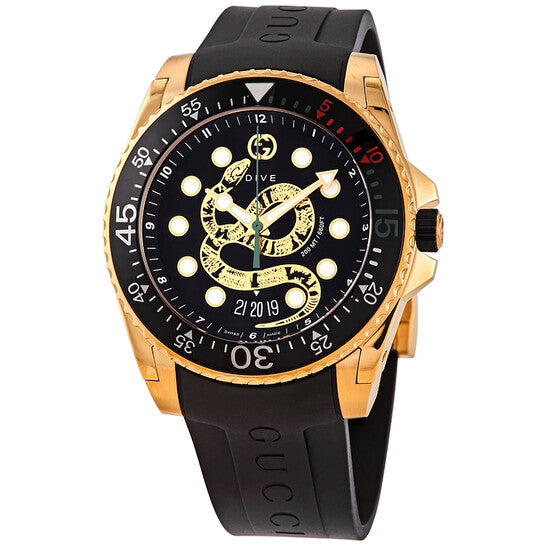 Gucci Dive Quartz Black Dial Black Rubber Strap Watch For Men - YA136219