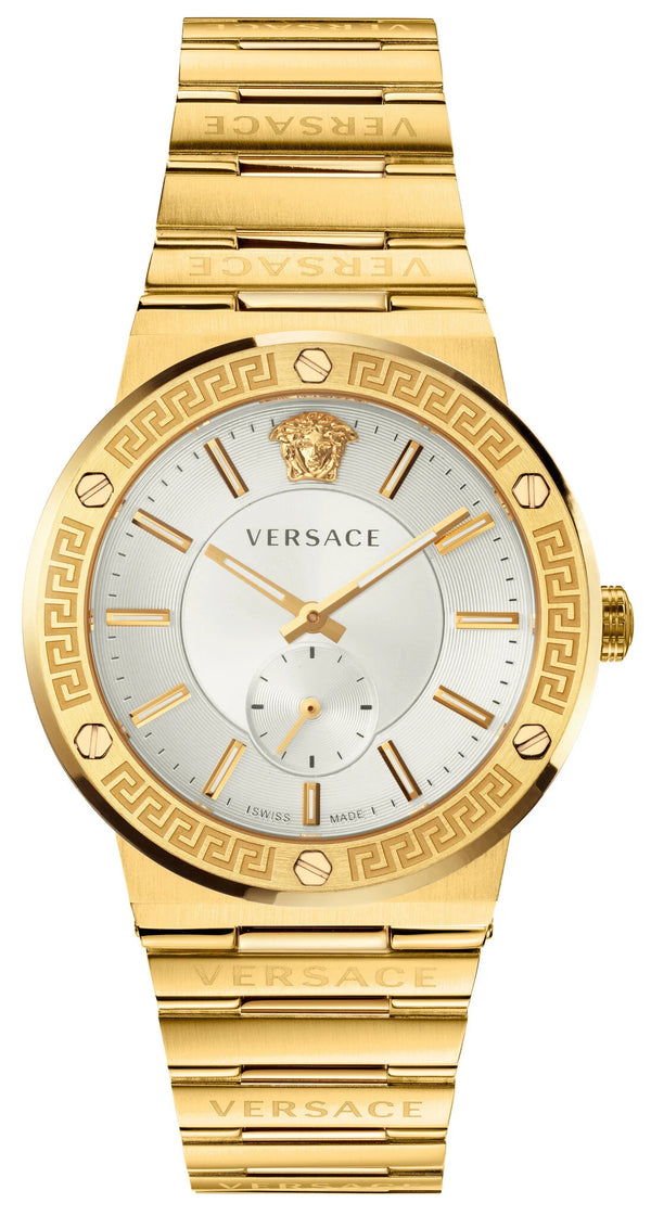 Versace Greca Silver Dial Gold Steel Strap Watch for Men - VEVI00520