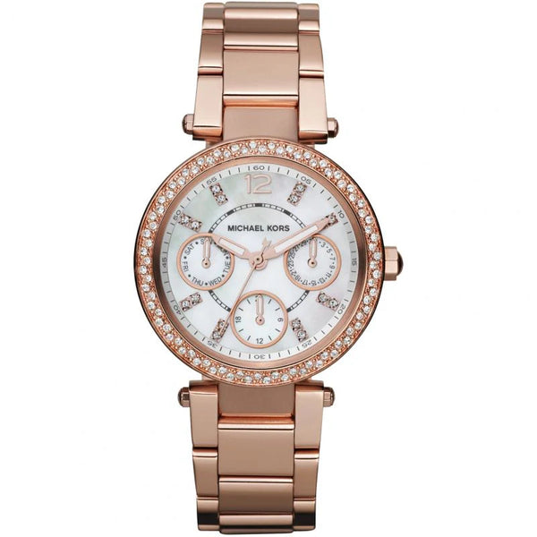 Michael Kors Parker White Dial Rose Gold Steel Strap Watch for Women - MK5616