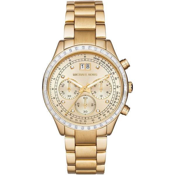 Michael Kors Brinkley Diamonds Gold Dial Gold Steel Strap Watch for Women - MK6187