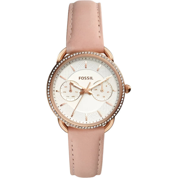 Fossil Tailor Quartz White Dial Pink Leather Strap Watch for Women - ES4393