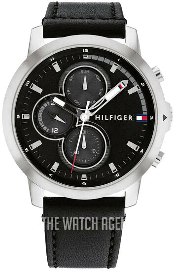 Tommy Hilfiger Jameson Black Dial Leather Strap 46 mm Watch for Men-1792052